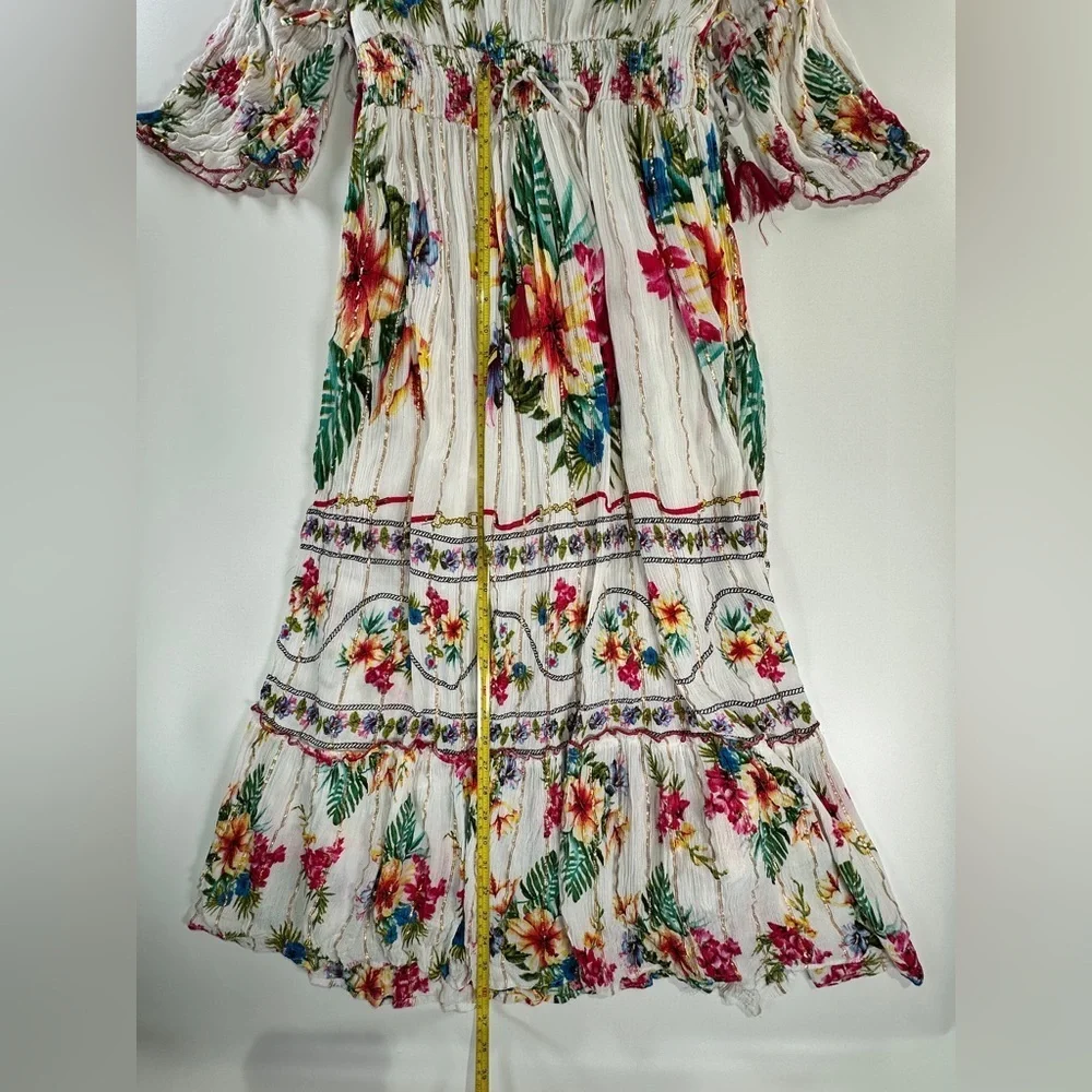 Me 2 Magic Boho Viscose Floral Smocked Waist Midi Dress Size L - Picture 16 of 16